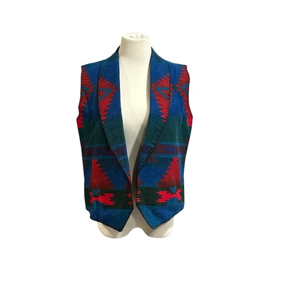 Jackets & Blazers - Tribal / Southern Patterned Style Blue and Red Vest XL - Pendleton vibes